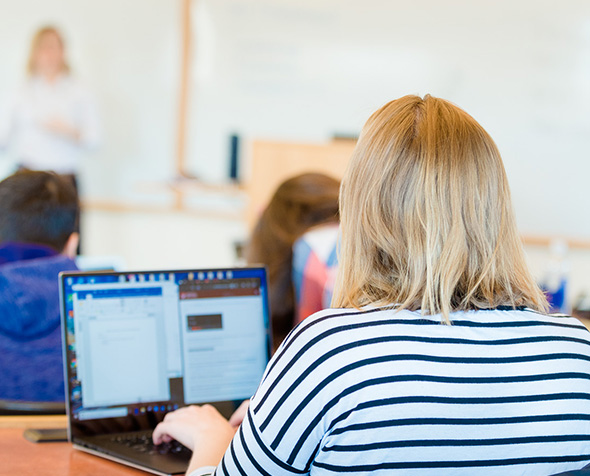 A student facing forward