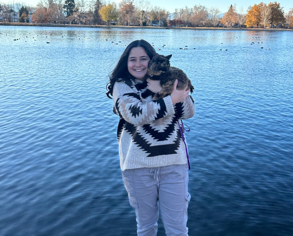 Graduate Sarah Szuchman with cat