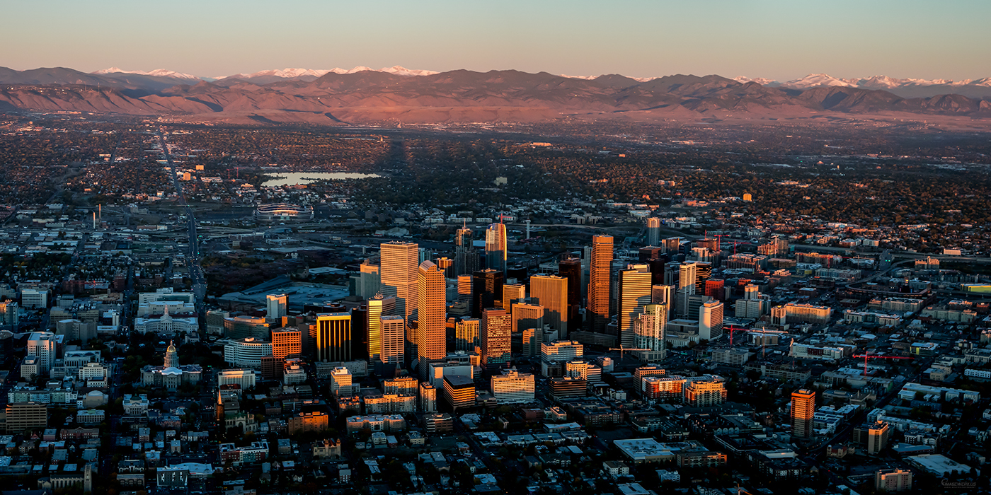 aerial view of denver at sunrise