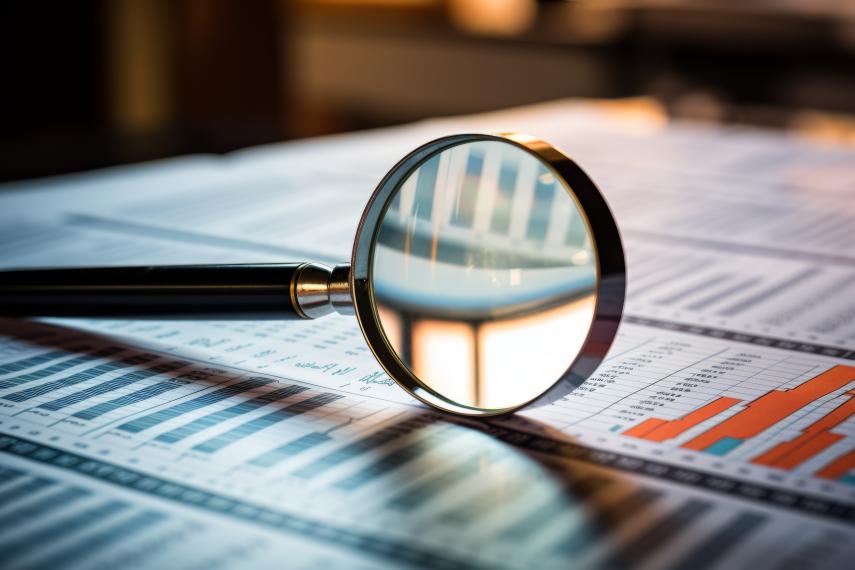magnifying glass looking at data