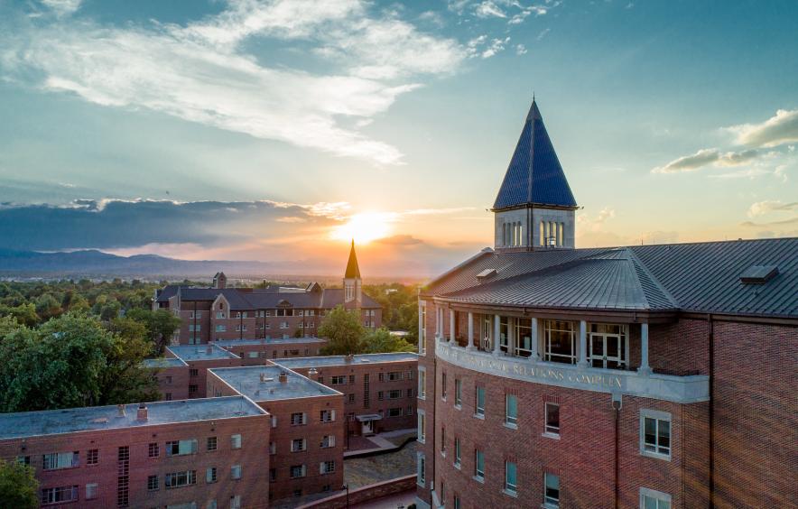 scenic shot of mountains and buildings