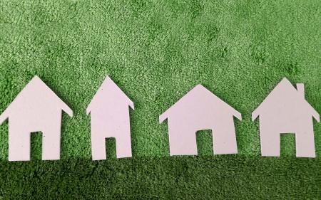 cardboard houses next to each other