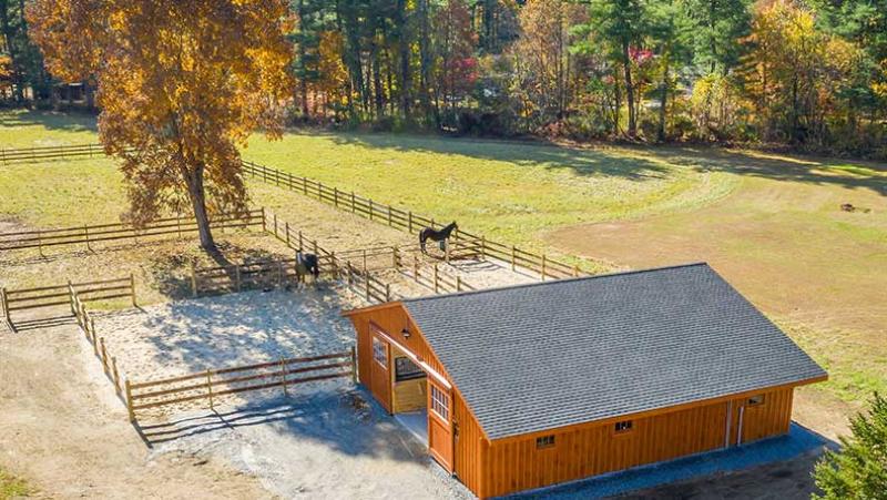 Savannah's Place Sanctuary Aerial View of Barns and grazing areas. 